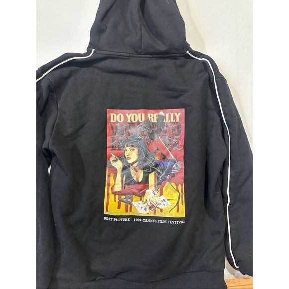 Maniere De Voir Tops - Maniere De Voir Pulp Fiction Hoodie Mia Wallace Graphic Black Sweatshirt Size 10
